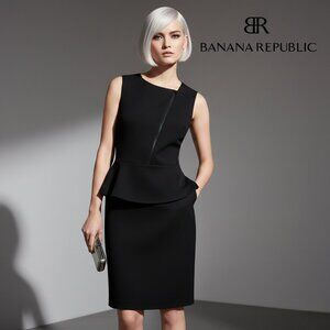 Banana Republic Black Peplum Sheath Dress Exposed Zip Career Sz 12